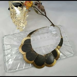 Rustic Style Necklace W/ Linked Metal Petals Décor